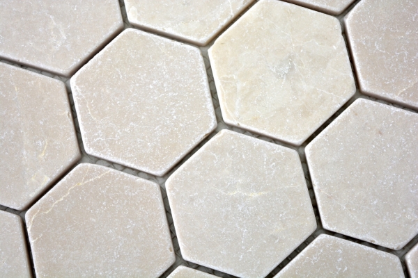 Muestra de mano mosaico mármol piedra natural beige hexágono mármol Botticino Anticato MOS42-1212_m