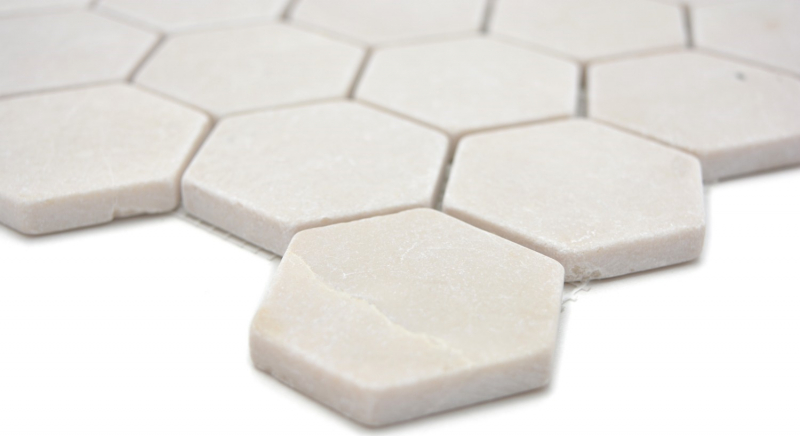 Muestra de mano mosaico mármol piedra natural beige hexágono mármol Botticino Anticato MOS42-1212_m