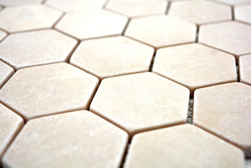 Mármol azulejo de mosaico de piedra natural beige crema vainilla hexágono backsplash pared azulejo cuarto de baño - MOS42-1212