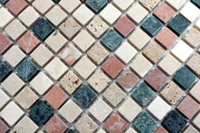 Muestra de mano mosaico azulejo mármol piedra natural crema beige rojo verde aleatorio MOS38-1204_m