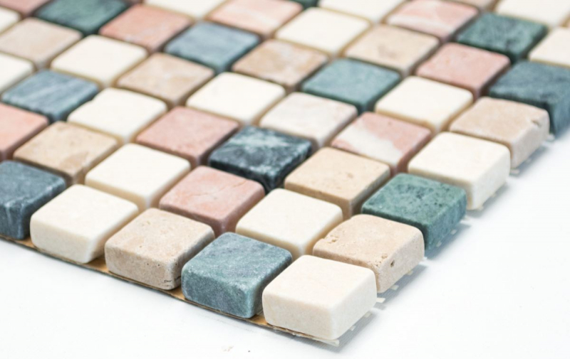 Muestra de mano mosaico azulejo mármol piedra natural crema beige rojo verde aleatorio MOS38-1204_m