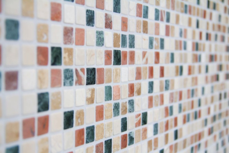 Mármol piedras de mosaico de piedra natural crema beige rojo verde al azar mini azulejo cuadrado backsplash baño - MOS38-1204