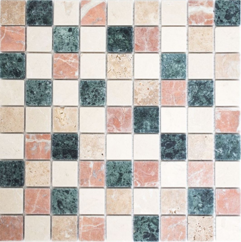 Mármol mosaico de azulejos de piedra natural crema beige rojo verde al azar mampara de ducha - MOS42-1204