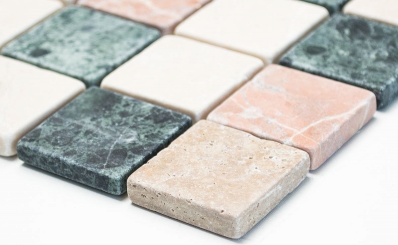 Mármol mosaico de azulejos de piedra natural crema beige rojo verde al azar mampara de ducha - MOS42-1204