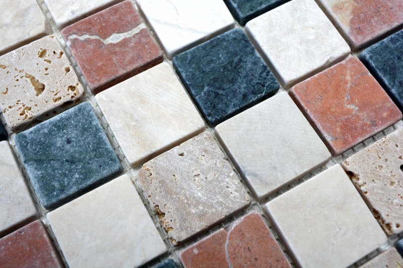 Mármol mosaico de azulejos de piedra natural crema beige rojo verde al azar mampara de ducha - MOS42-1204