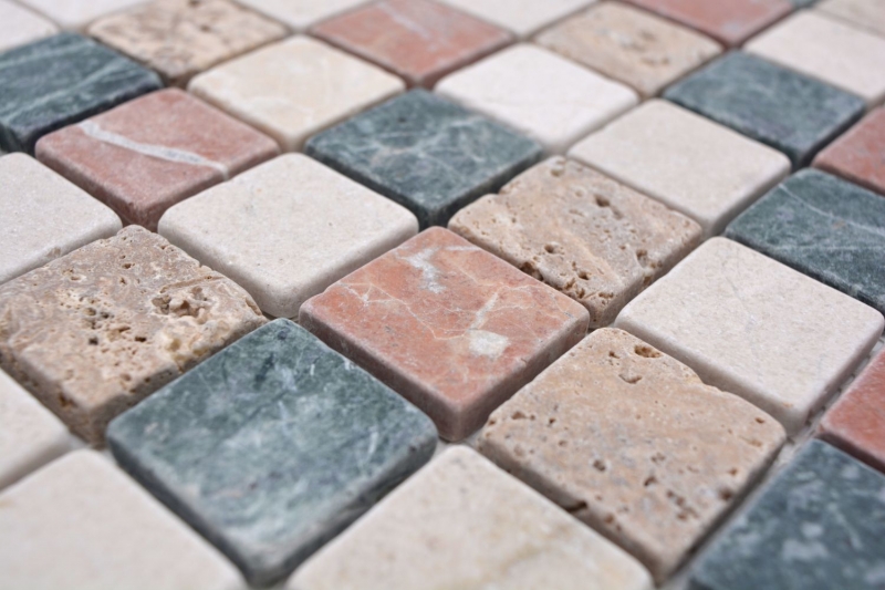 Mármol mosaico de azulejos de piedra natural crema beige rojo verde al azar mampara de ducha - MOS42-1204