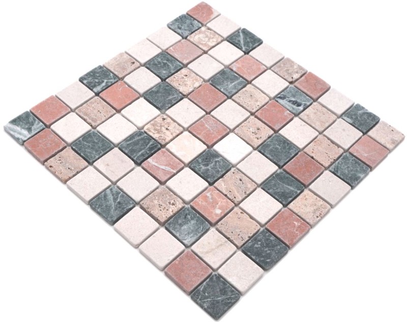 Mármol mosaico de azulejos de piedra natural crema beige rojo verde al azar mampara de ducha - MOS42-1204
