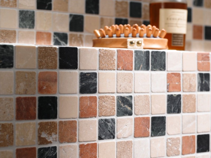 Mármol mosaico de azulejos de piedra natural crema beige rojo verde al azar mampara de ducha - MOS42-1204