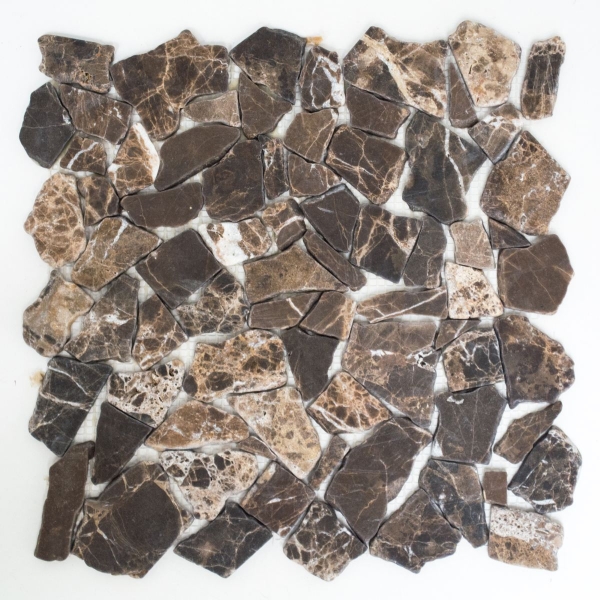 Mosaico de mármol de cantera de piedra natural Poligonal Impala marrón oscuro flameado revestimiento de pared salpicaduras - MOS44-1306