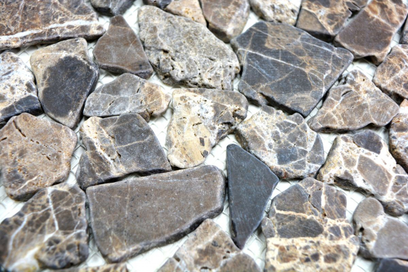Mosaico de mármol de cantera de piedra natural Poligonal Impala marrón oscuro flameado revestimiento de pared salpicaduras - MOS44-1306