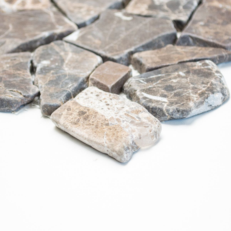 Mosaico de mármol de cantera de piedra natural Poligonal Impala marrón oscuro flameado revestimiento de pared salpicaduras - MOS44-1306