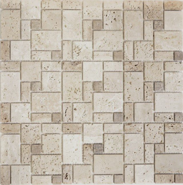 Mosaico de azulejos travertino piedra natural combinación travertino beige MOS43-1212-15_f