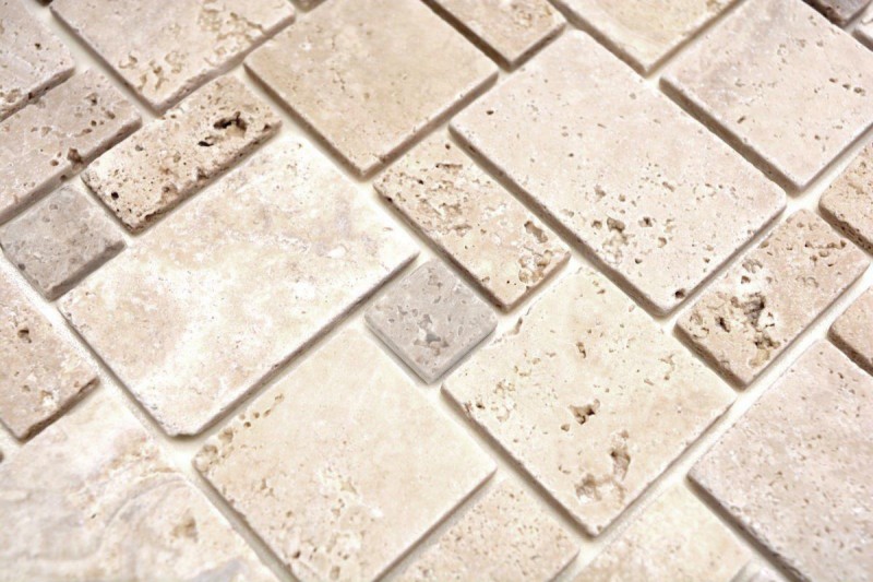 Travertino mosaico azulejos terraza pared piso piedra natural beige marrón backsplash cocina azulejos baño - MOS43-1212-15