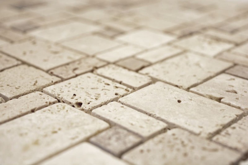 Travertino mosaico azulejos terraza pared piso piedra natural beige marrón backsplash cocina azulejos baño - MOS43-1212-15
