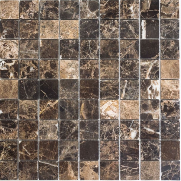 Muestra de mano mosaico azulejo mármol piedra natural Impala marrón pulido MOS42-1306_m