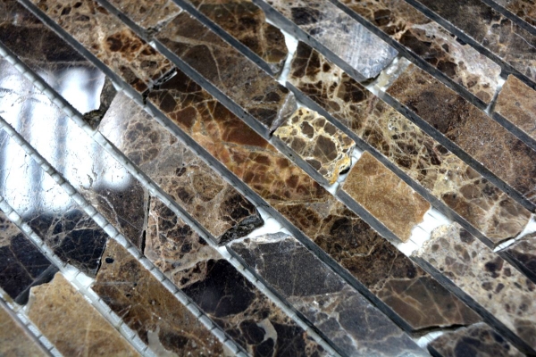 Mosaico de mármol de piedra natural de ladrillo compuesto barras Impala marrón oscuro pulido brillante azulejo backsplash baño - MOS40-1306