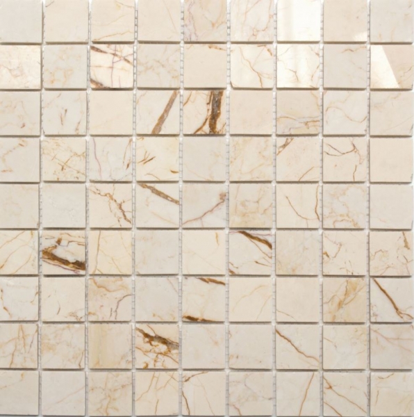 Muestra de mano mosaico azulejo mármol piedra natural crema dorado pulido estructura MOS42-32-2807_m