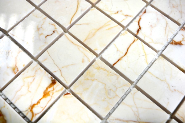 Muestra de mano mosaico azulejo mármol piedra natural crema dorado pulido estructura MOS42-32-2807_m