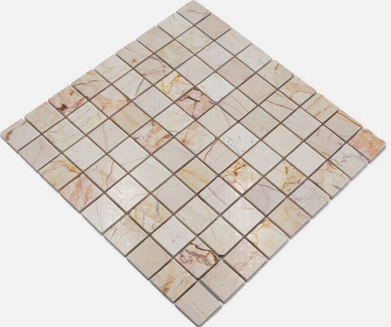 Mármol azulejo de mosaico de piedra natural de oro crema pulido brillante - MOS42-32-2807