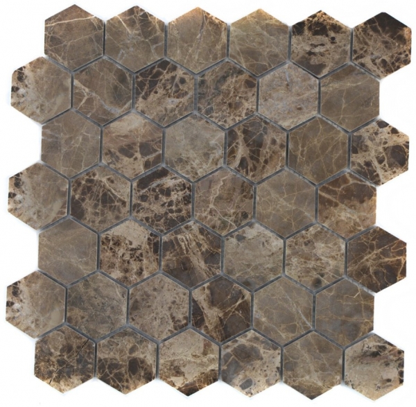 Muestra de mano mosaico azulejo mármol piedra natural Hexágono Impala marrón pulido MOS42-1311_m