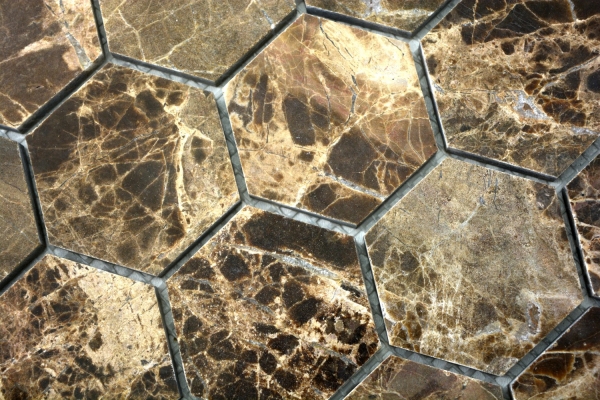 Muestra de mano mosaico azulejo mármol piedra natural Hexágono Impala marrón pulido MOS42-1311_m