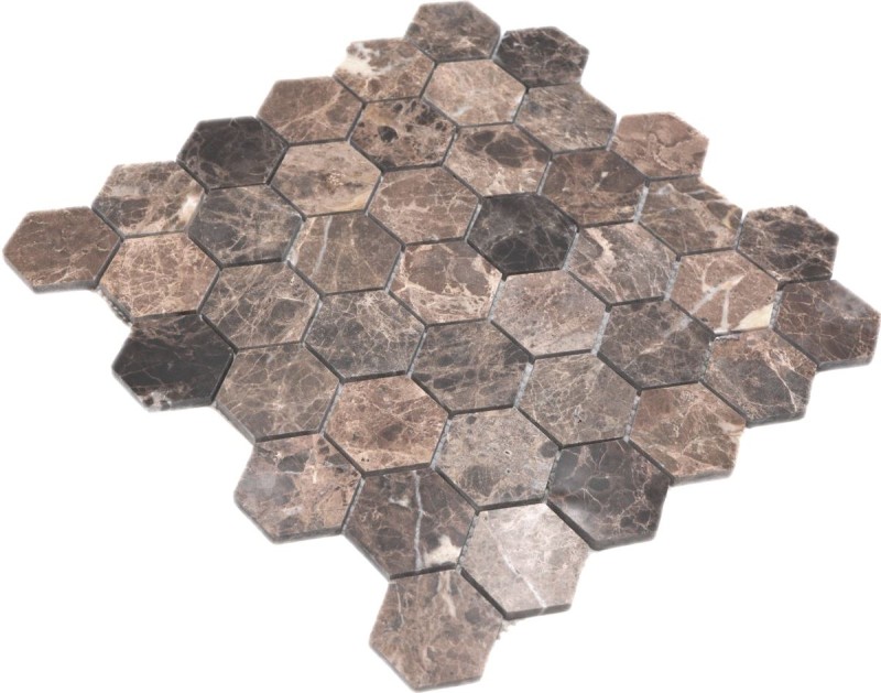 Mármol mosaico de azulejos de piedra natural hexágono impala marrón oscuro pulido brillante pared de la cocina - MOS42-1311