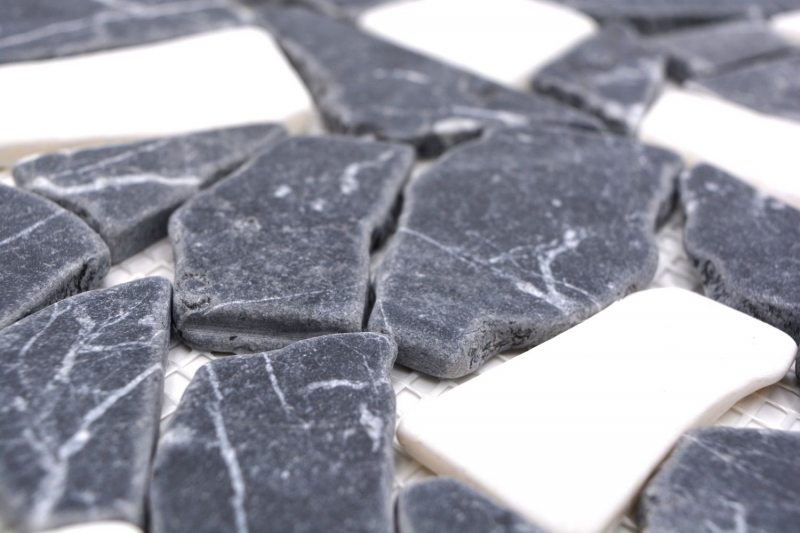 Mosaico de mármol piedra natural blanco negro antracita poligonal azulejo splashback cocina cuarto de baño - MOS44-0204