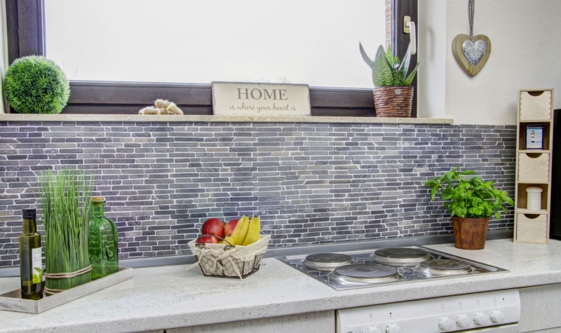 Mosaico de mármol de piedra natural gris antracita ladrillo compuesto salpicaduras de azulejos backsplash pared de la cocina - MOS40-0125