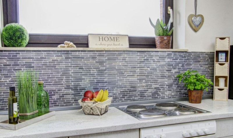 Mosaico de mármol de piedra natural gris antracita ladrillo compuesto salpicaduras de azulejos backsplash pared de la cocina - MOS40-0125