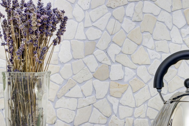 Mosaico de mármol de cantera de piedra natural de color beige claro marfil azulejo poligonal splashback paneles de pared - MOS44-30-100