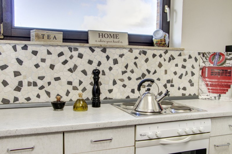 Mosaico de mármol de cantera de piedra natural beige crema negro antracita azulejo poligonal backsplash azulejo de la cocina - MOS44-30-110