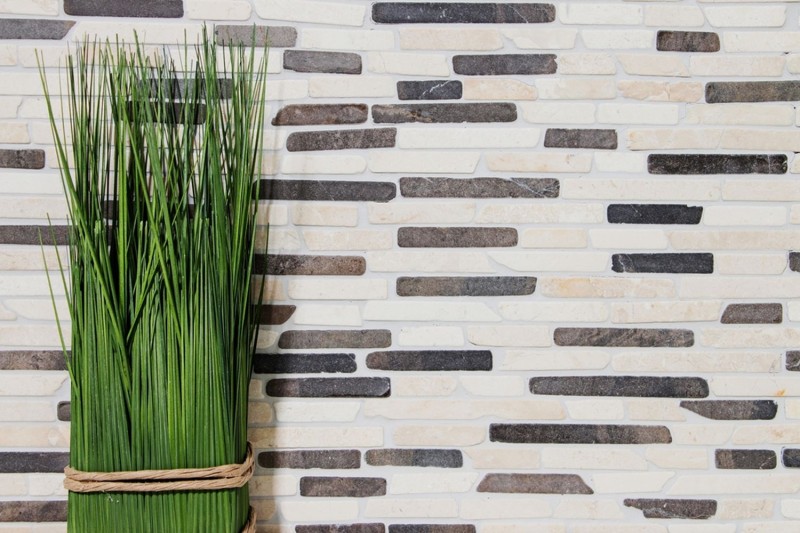 Mosaico de mármol de piedra natural de color beige claro crema negro antracita Ladrillo compuesto de piedra azulejos backsplash cocina - MOS40-0115