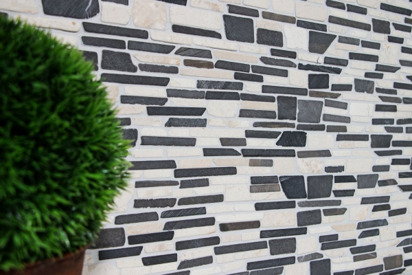 Muestra de mano mosaico azulejo mármol piedra natural beige negro ladrillo mosaico BianconeJava MOS40-0205_m