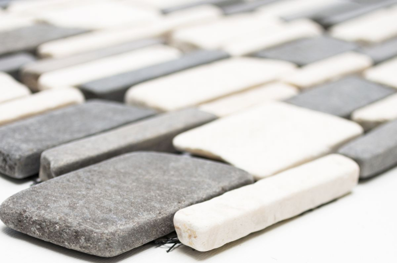 Muestra de mano mosaico azulejo mármol piedra natural beige negro ladrillo mosaico BianconeJava MOS40-0205_m