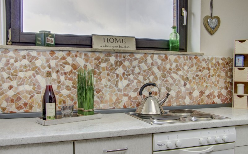 Mosaico de mármol de cantera de piedra natural de color beige rojo poligonal Rosso Crema azulejo backsplash pared de la cocina paneles - MOS44-30-130