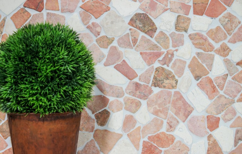 Mosaico de mármol de cantera de piedra natural de color beige rojo poligonal Rosso Crema azulejo backsplash pared de la cocina paneles - MOS44-30-130