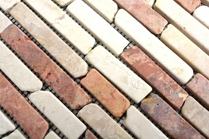 Muestra de mano mosaico azulejo mármol piedra natural beige rojo Ladrillo RossoCream MOS40-0135_m