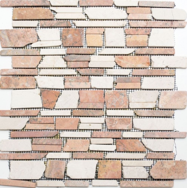 Muestra de mano mosaico azulejo mármol piedra natural beige rojo ladrillo mosaico Biancone Rosso MOS40-0225_m