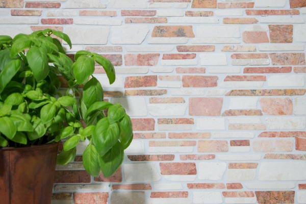 Muestra de mano mosaico azulejo mármol piedra natural beige rojo ladrillo mosaico Biancone Rosso MOS40-0225_m