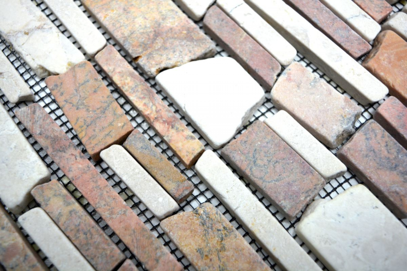Muestra de mano mosaico azulejo mármol piedra natural beige rojo ladrillo mosaico Biancone Rosso MOS40-0225_m