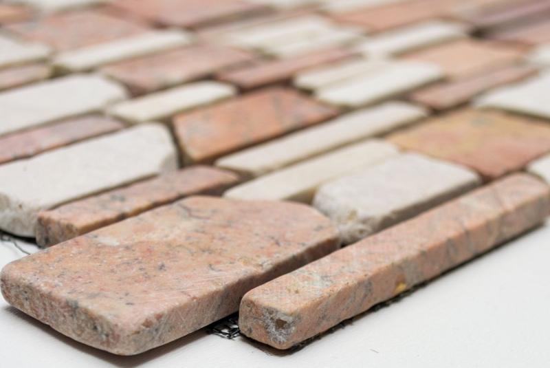 Muestra de mano mosaico azulejo mármol piedra natural beige rojo ladrillo mosaico Biancone Rosso MOS40-0225_m