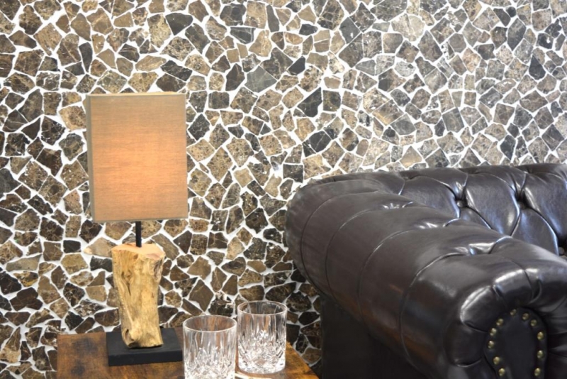 Mosaico de mármol de cantera de piedra natural de color beige marrón oscuro poligonal Castanao salpicaduras de azulejos de la pared cocina cuarto de baño - MOS44-30-180