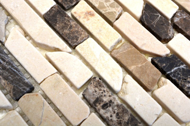 Mosaico Mármol Piedra Natural beige marrón crema Ladrillo Castanao Compuesto Palillos Backsplash Pared Cocina - MOS40-0195