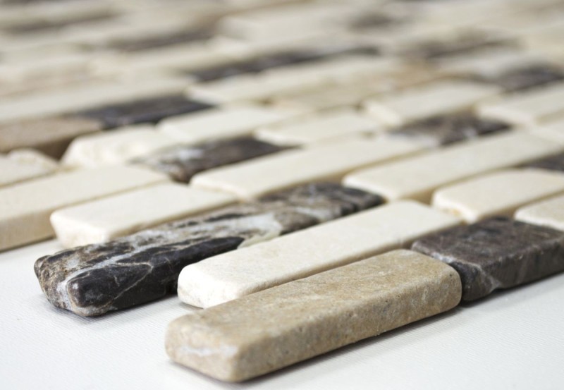 Mosaico Mármol Piedra Natural beige marrón crema Ladrillo Castanao Compuesto Palillos Backsplash Pared Cocina - MOS40-0195