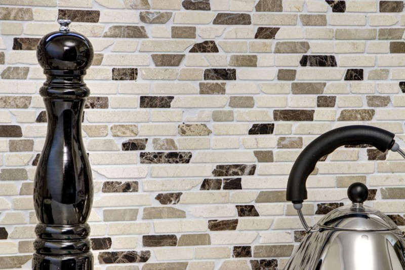 Mosaico Mármol Piedra Natural beige marrón crema Ladrillo Castanao Compuesto Palillos Backsplash Pared Cocina - MOS40-0195