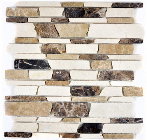 Muestra de mano mosaico azulejo mármol piedra natural beige marrón ladrillo mosaico Castanao Biancone MOS40-12-295_m