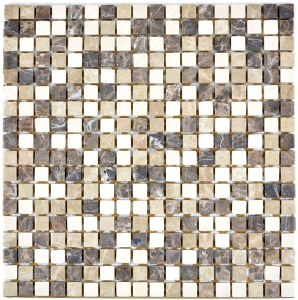 Muestra de mano mosaico azulejo mármol piedra natural beige marrón Castanao Biancone MOS38-1213_m