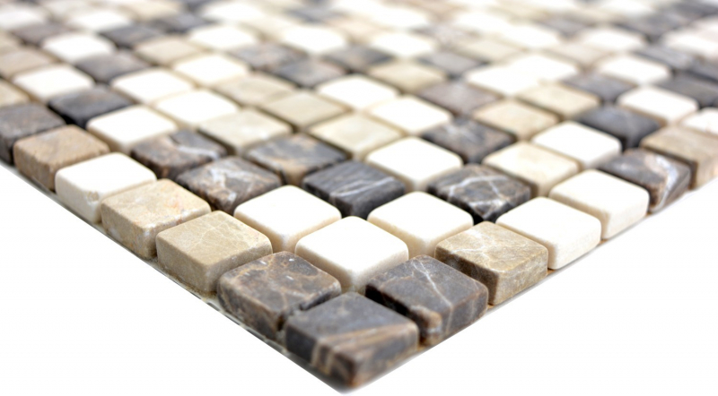 Muestra de mano mosaico azulejo mármol piedra natural beige marrón Castanao Biancone MOS38-1213_m