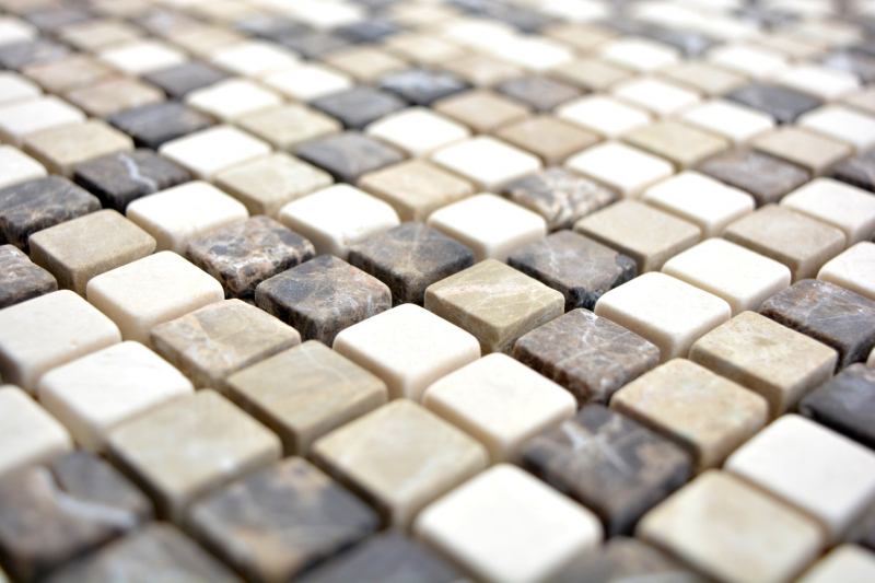 Muestra de mano mosaico azulejo mármol piedra natural beige marrón Castanao Biancone MOS38-1213_m