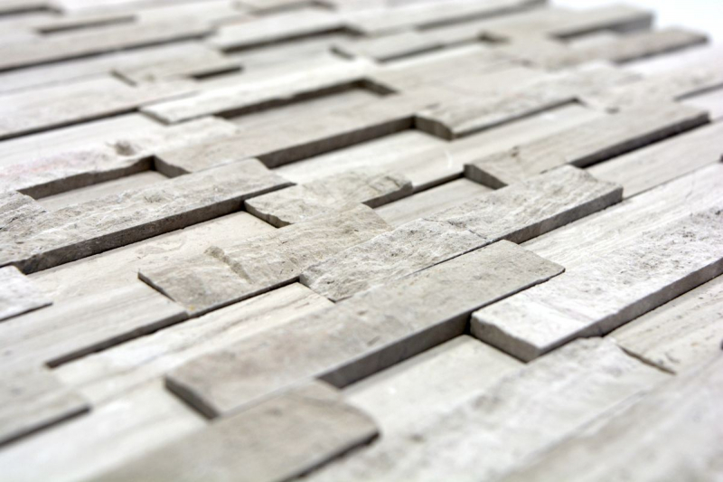 Muestra de mano mosaico azulejo mármol piedra natural Ladrillo Splitface rayas gris MOS40-3D20_m